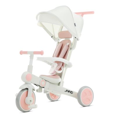 JMMD Foldable Baby Tricycle, White and Pink, Adjustable Canopy, Kids Stroller Trike with Safety Features