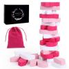 JarThenaAMCS 45 Pcs Valentine's Day Wooden Block Tower Game Pink White Heart Block with Storage Bag Gift Box Tumbling Tower Balance Game for Date Night Couple Lover Family Activities view 1