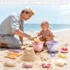 3 Pack Beach Toys Set for Kids Toddlers Girls, Collapsible Sand Buckets with Beach Molds and Mesh Bag, Sandbox Travel Toys Beach Vacation Essentials, Camping Gear, Fishing (Purple/Pink/Yellow) view 3