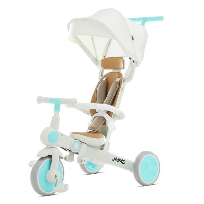 JMMD Foldable Baby Tricycle, Mint and White, Adjustable Canopy, Kids Stroller Trike with Safety Features
