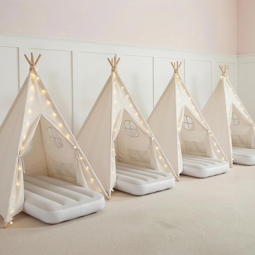 4 Pack Kids Tent Indoor with Inflatable Airbeds, Teepee Tent for Kids Slumber Party, Foldable Toddler Play Tent Sleepover Tents for Girls & Boys Gift