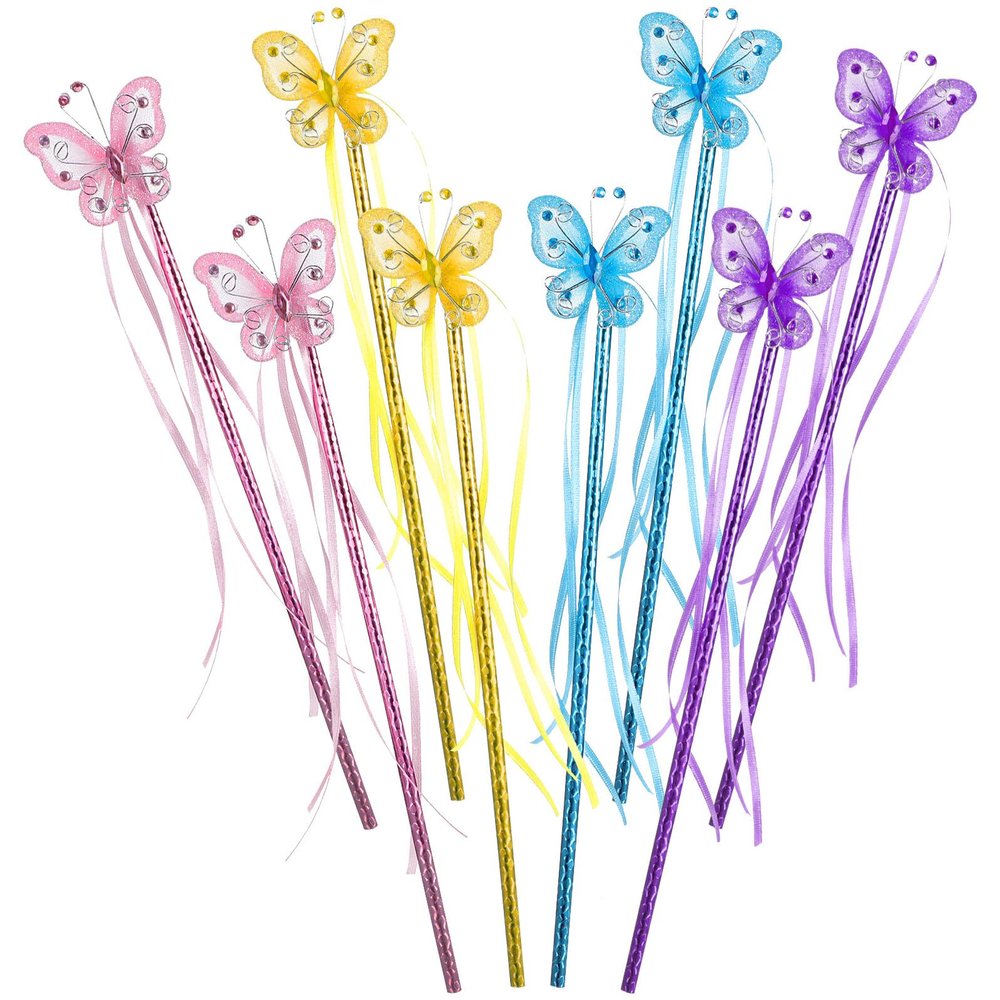 Abaodam 8pcs Butterfly Fairy Wands for Portable Lightweight Sticks with Ribbon Safe Material Creative Gift for Birthday Party Dress-up Fun