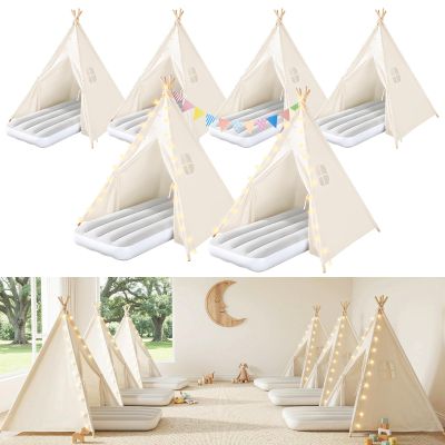 6 Pack Kids Tent Indoor with Inflatable Airbeds, Teepee Tent for Kids Slumber Party, Foldable Toddler Play Tent Sleepover Tents for Girls & Boys Gift