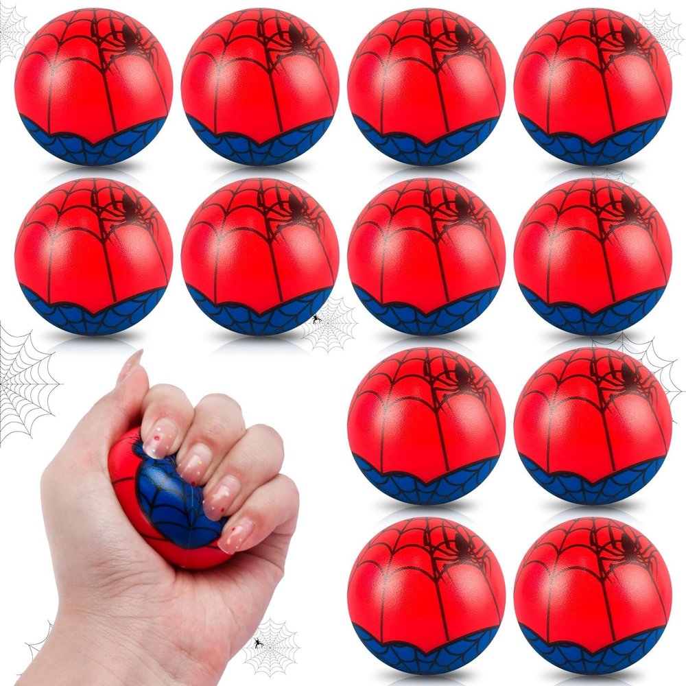 12 PCS Spider Stress Balls for Kids Party Favors, 1.97 Inch Anxiety Relief Fidget Sensory Toys, Spider Theme Squeeze Toys Bulk for Birthday Goodie Bags, Carnival Gifts & Classroom Prizes