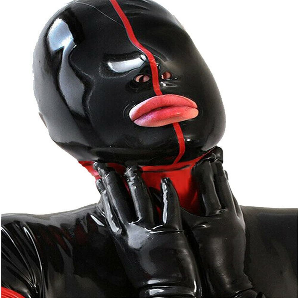 monbvxcerk Latex Hood Halloween Rubber Mask Open your mouth and Decorate your Neck in Red Cosplay (XXL)
