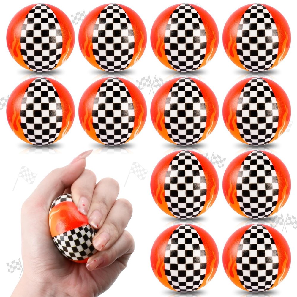 12 PCS Racing Car Stress Balls for Kids Party Favors, 1.97 Inch Anxiety Relief Fidget Sensory Toys, Racing Car Theme Squeeze Balls Bulk for Birthday Goodie Bags, Carnival Gifts & Classroom Prizes