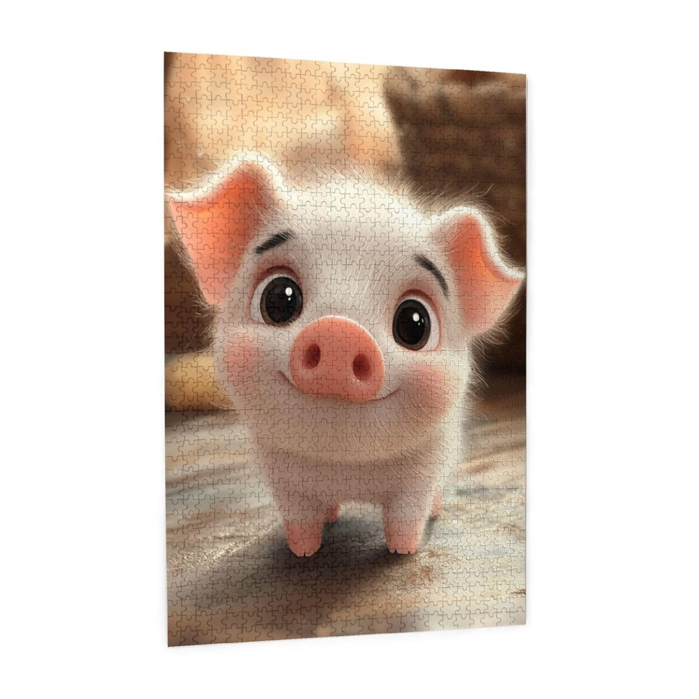 RMYRHQ Smiling Piglet Wood Jigsaw Puzzles Adult 1000 Pieces Vibrant Pig with Pinks Nose and Fluffy Fur Design Game Nights Gift for Small Groups Adults Family Bonding Activity Easter Birthday Gift
