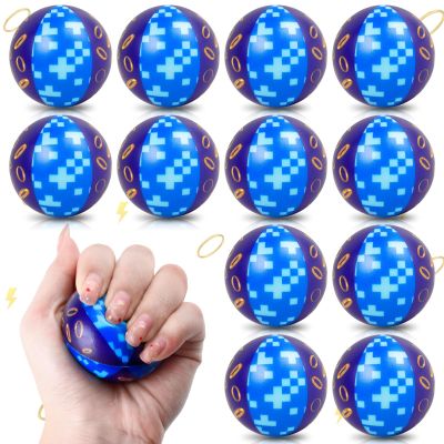 12 PCS Blue Golden Rings Stress Balls for Kids Party Favors, 1.97 Inch Anxiety Relief Fidget Sensory Toys Golden Rings Theme Squeeze Toys Bulk for Birthday Goodie Bags Carnival Gifts Classroom Prizes