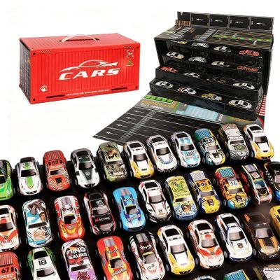 Mega Car Vault Collection, 48 Mini Pull-Back Cars with Built-in Garage Set, Alloy Material, Ultimate Pullback Car Collection Set, Multiple Simulation Scenarios, Idea