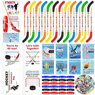 24 Set Valentines Gift Hockey Party Favors Includes Multicolor Hockey Stick Pencils Mini Notebooks Sports Notepads Hockey Bracelet Exchange Classroom Rewards Prizes Party Supplies Goodie Bags
