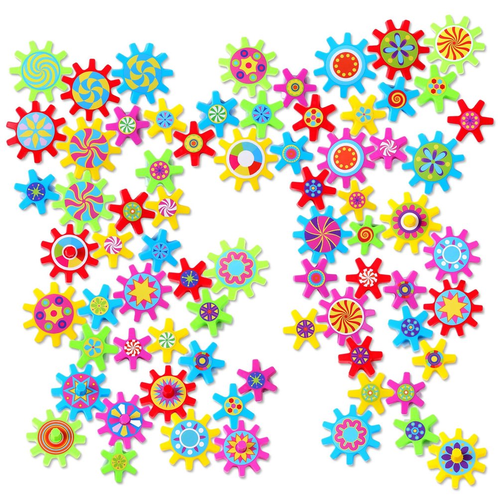 Relaxweex 72 Pcs Magnetic Gears Interchangeable Learn Magnetic Spinning Gears for Magnetism Refrigerator or Whiteboard (Colorful Style)