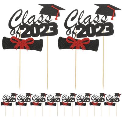 Garneck 10Pcs Graduation Cake Insert Decorations Black Cupcake Toppers for Graduation Season Party Dessert Table Centerpieces Stylish Class of Cake Picks
