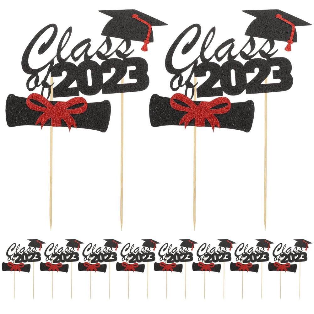 Garneck 10Pcs Graduation Cake Insert Decorations Black Cupcake Toppers for Graduation Season Party Dessert Table Centerpieces Stylish Class of Cake Picks
