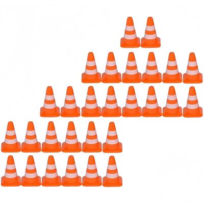 28Pcs Orange Miniature Road Cone Orange Mini Traffic Cones Plastic Sign Road Cone Toy Roadblock Cone Sign Model Photo Prop Educational for Kids Small Cones Construction Cones, Safety Barriers