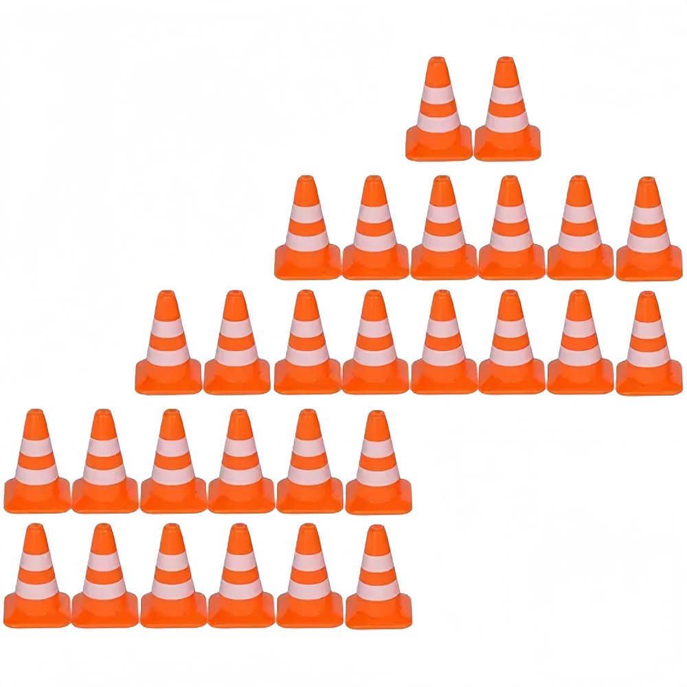 28Pcs Orange Miniature Road Cone Orange Mini Traffic Cones Plastic Sign Road Cone Toy Roadblock Cone Sign Model Photo Prop Educational for Kids Small Cones Construction Cones, Safety Barriers