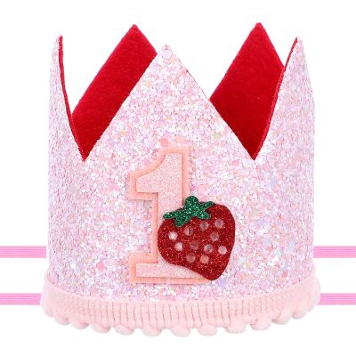 Berry First Birthday Hat for Baby Girls, Pink Strawberry 1st Birthday Crown Decorations, Sweet One Year Old Happy Birth Day Hat for 1st Party Supplies Moments Celebration Photo Props Baby Shower