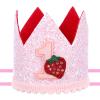 Berry First Birthday Hat for Baby Girls, Pink Strawberry 1st Birthday Crown Decorations, Sweet One Year Old Happy Birth Day Hat for 1st Party Supplies Moments Celebration Photo Props Baby Shower view 1