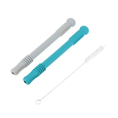 Kisangel Hollow Teething Tube with Cleaning Brush Soft Silicone Chewing for Gum Massage Safe Elastic Material Bright Colors for Visual Stimulation for Small Hands