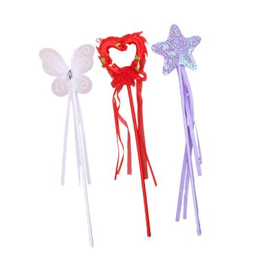 BESPORTBLE 3pcs Fairy Wand with Pentagram Heart and Wing Motifs Purple Red White Magical Party Wands for Birthday Dress-up Safe and Party Favors