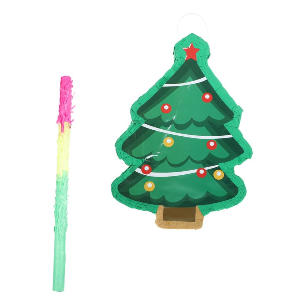 BESTonZON Christmas Tree Pinata with Rod for Party Games Decorative Handmade Holiday Pinata for Christmas Celebration Candy Filled Fun Activity and Festive Home Decoration