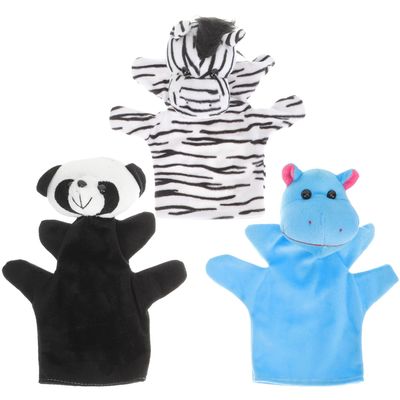 Abaodam 3Pcs Animal Hand Puppets Lightweight Soft Plush Educational for Storytelling Interactive Play Zebra Hippo Panda