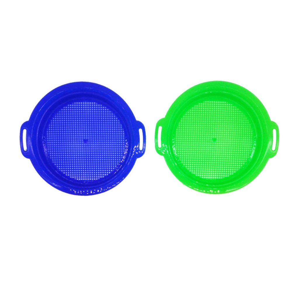 4pcs Plastic Beach Sand Sieve for Lightweight Sand Sifters with Handles Red Yellow Blue Green for Outdoor Sandbox and Beach Treasure Hunting