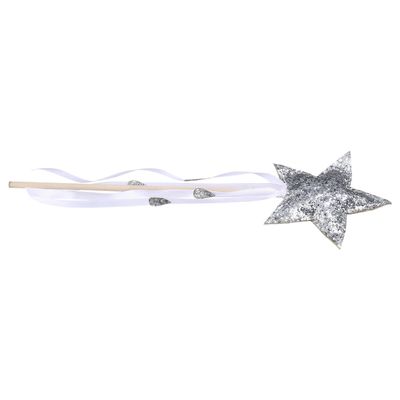 HOOTNEE Silver Star-Shaped Fairy Wand with Ribbon for Lightweight Enchantment Stick for Halloween Party Cosplay Stage Performance and Festival Dress-up