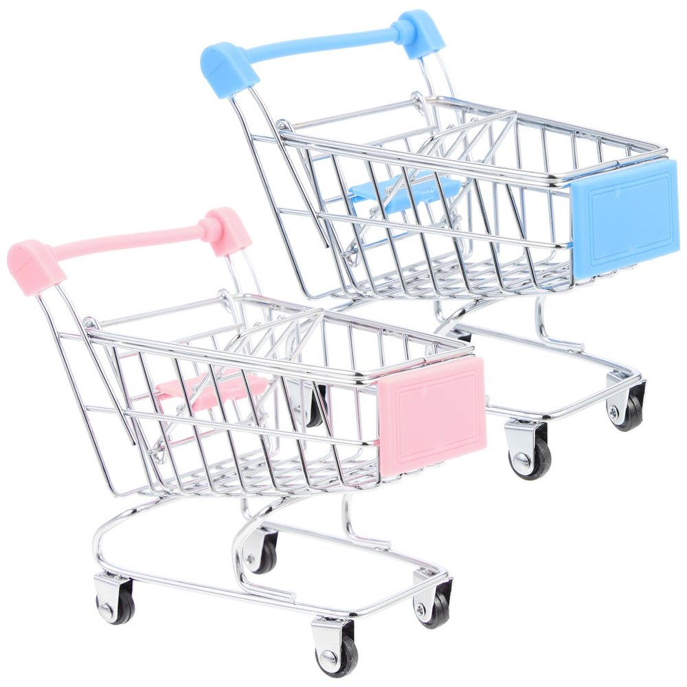 Alasum 2pcs Mini Shopping Cart for Small Trolley with Smooth Wheels Easy-Grip Handle Role Play Supermarket Props for Independence and Fun