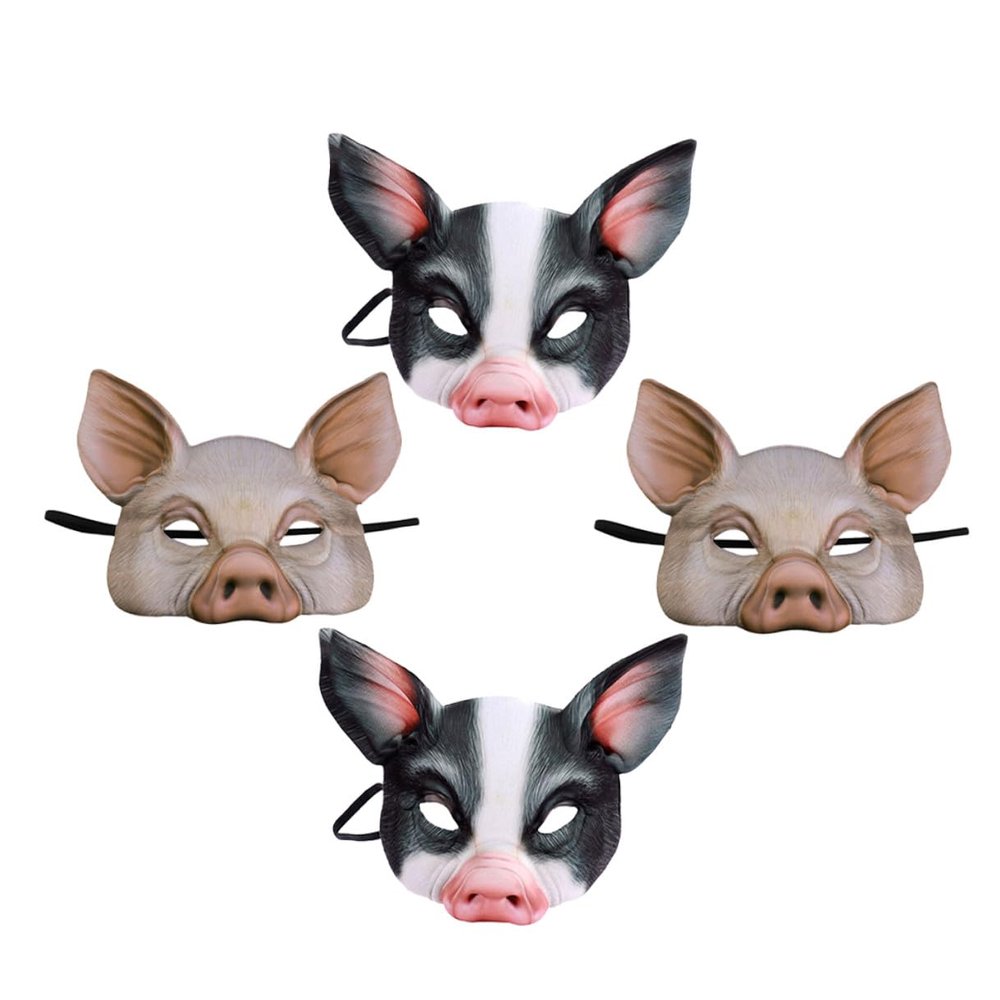 BRIGHTFUFU 4pcs Lightweight Animal Half Face Mask for Carnival Halloween Cosplay Party Festival Dress Up White and Black Colors Set of 4