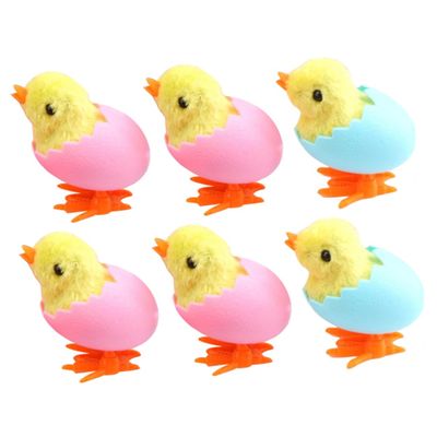 CHICAMPERA 6Pcs Wind Up Chick Plush Jumping Clockwork Chickens for Small Compact Easter Party Favors and Decorative Novelty Fun Hopping Random Color