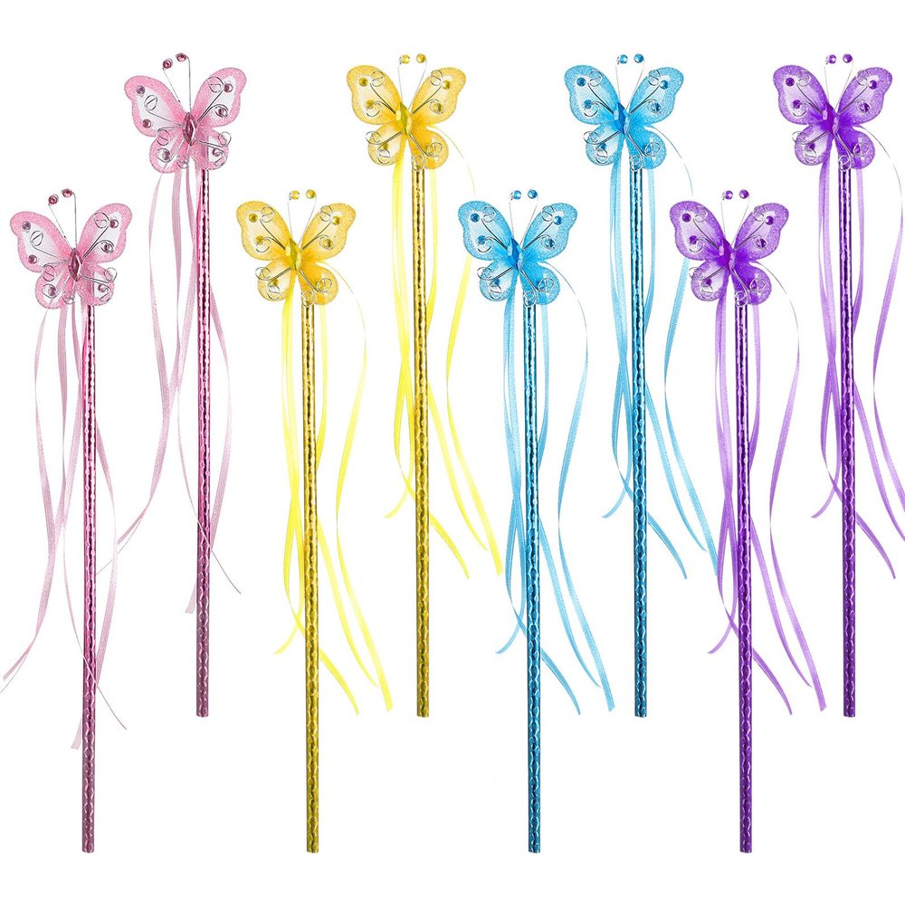 Alasum 8pcs Butterfly Fairy Wands Portable Delicate Dress-up Rods in Pink Blue Gold Purple for Role-Playing and Costume Accessories