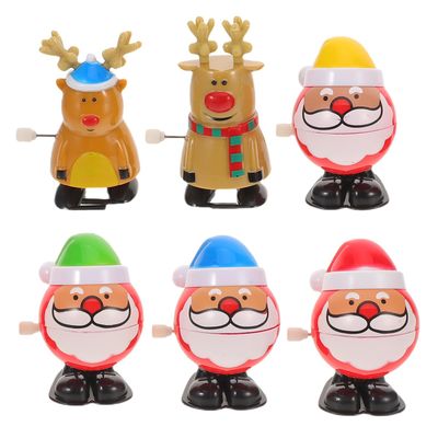 OFFSCH 6pcs Christmas Wind Up Creative Clockwork Reindeer and Snowman Walking Jumping Plastic Metal Holiday Party Favors for Stocking Stuffers and Goody Bags