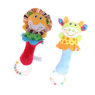 FOYTOKI 2pcs Plush Animal Rattle for Boy Girl Soft Hand Shakers for Plaything and Development Educational Sensory to Enhance Grasping and Auditory Awareness