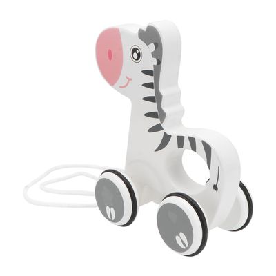 Holibanna Wooden Cartoon Animal Pull for Safe Smooth Surface Development Trailer Cute Zebra Design Drag Car for Boys