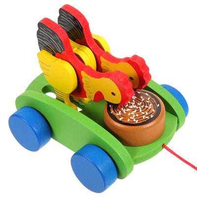 NESTINGHO Wooden Pulling Chicken Early Education Plaything with Smooth Surface Material Bright Colors for Grasping and Imagination Development