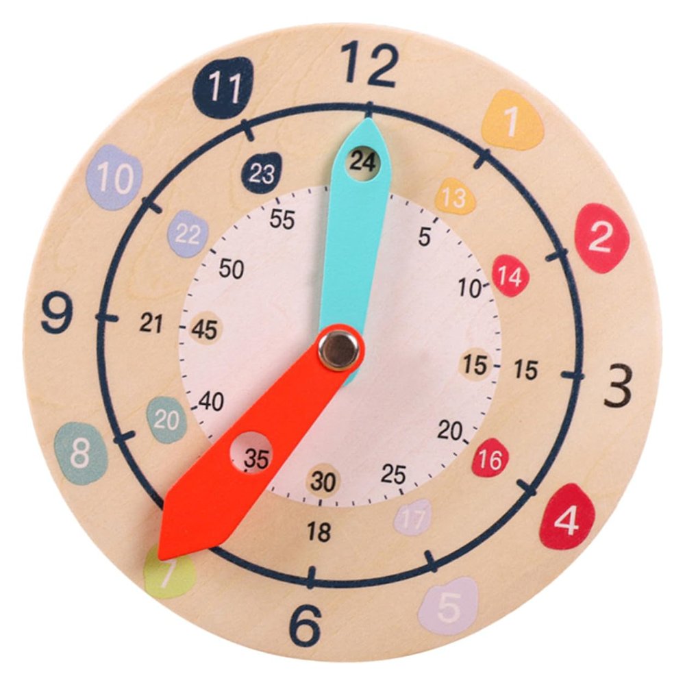 Gogogmee Colorful Educational Wooden Clock for Early Learning and Recognition Teaching Aid Preschool Cognitive Development