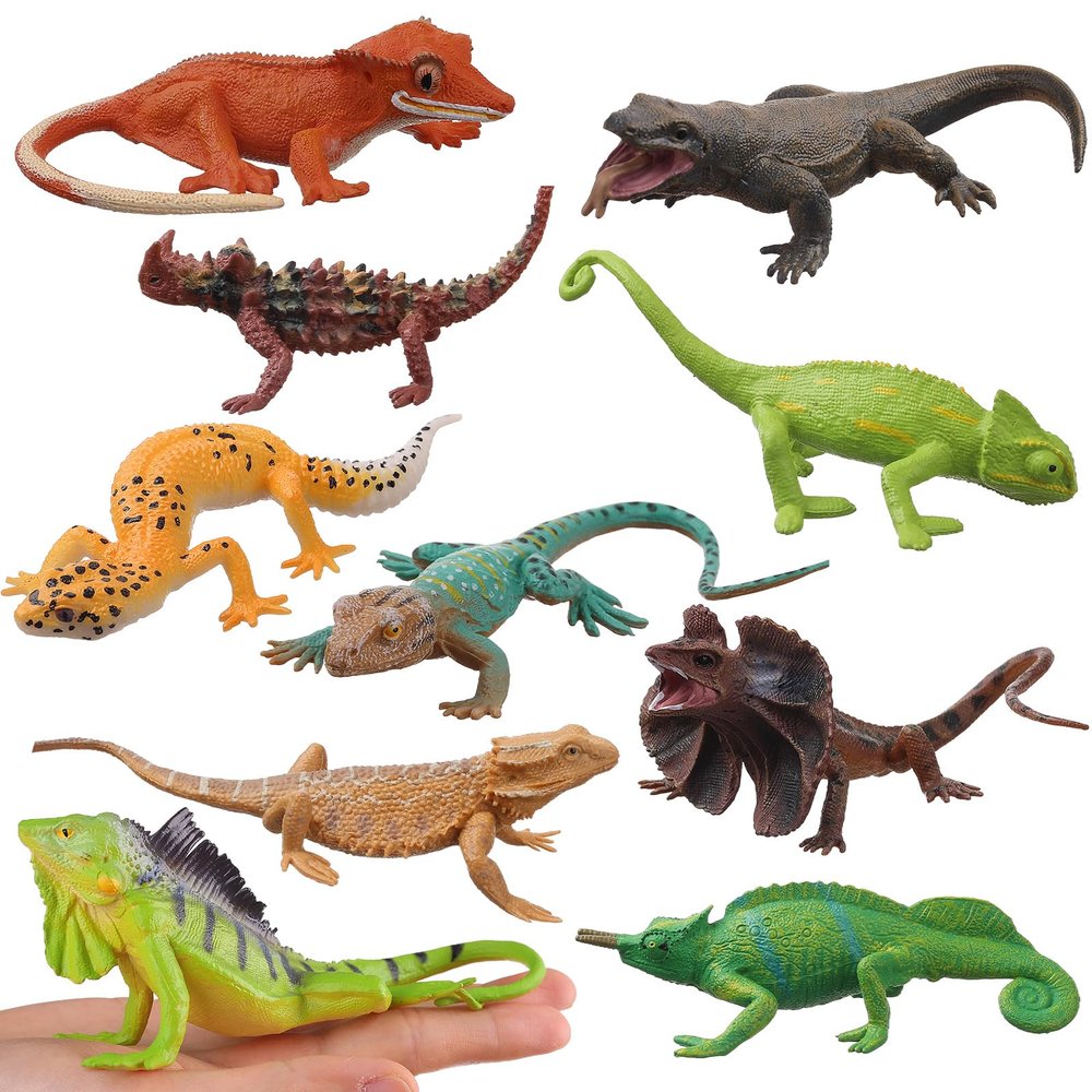 AENIMELY Realistic Lizard Toy Model, 10pcs Plastic Chameleon Figurines, Educational Reptile Prop for Kids, Cake Decoration and Teaching