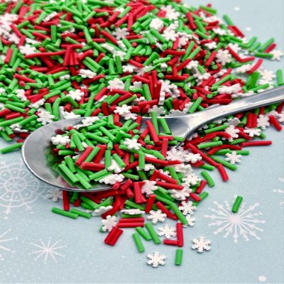 Christmas Snowflake Sprinkle Mix, Polymer Clay Fake Holiday Sprinkles, Non Edible Decoden Funfetti Jimmies, Winter Craft Supplies (30 Gram Bag)
