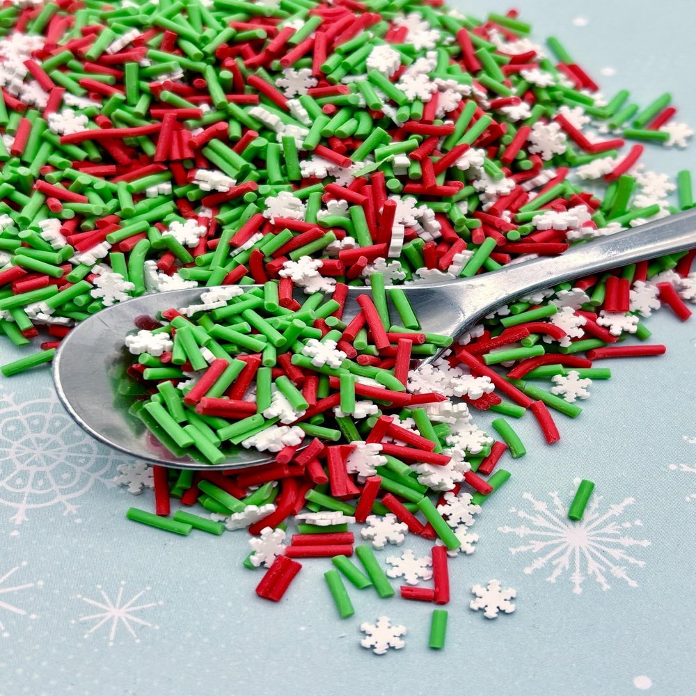 Christmas Snowflake Sprinkle Mix, Polymer Clay Fake Holiday Sprinkles, Non Edible Decoden Funfetti Jimmies, Winter Craft Supplies (30 Gram Bag)