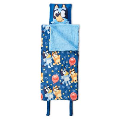 Bluey B for Balloon, Silk Touch Sherpa Slumber Bag with Attached Pillow, Cozy Portable Sleepover Set, Character Sleeping Bag for Travel, 27 x 56 Inches