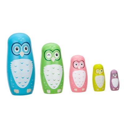 LABRIMP 5Pcs Wooden Owl Matryoshka Dolls for Creative Stacking and Home Decor Bright Cartoon Design Gift for Boys and Collection