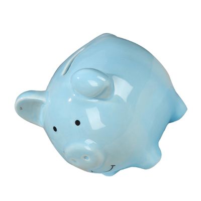 Abaodam Creative Blue Ceramic Piggy Bank for Small Money Pot and Desk Ornament Adorable Coin Container for Boys and Decoration Birthday