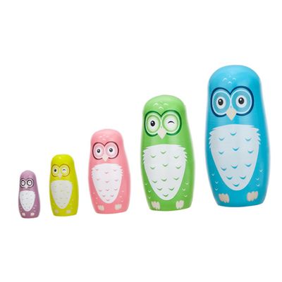 ERINGOGO 5Pcs Owl Nesting Dolls Wooden Matryoshka Creative Animal for Birthday Home Decorations Bright Colors