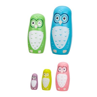 CHICAMPERA 5Pcs Wooden Owl Matryoshka Dolls Hand Painted Animal Nesting for Stacking Play and Home Decoration