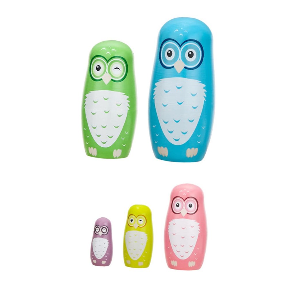 CHICAMPERA 5Pcs Wooden Owl Matryoshka Dolls Hand Painted Animal Nesting for Stacking Play and Home Decoration