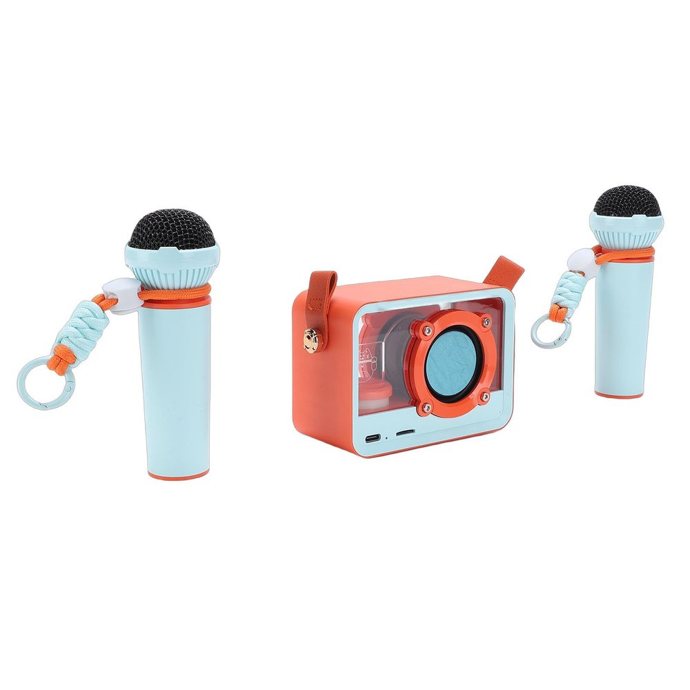 Luocute Mini Karaoke Machine, Portable Speaker with 2 Wireless Microphones and Hanging Strap, for Kids Adults Home Party Outdoor Adventures Birthday Gifts (Orange)