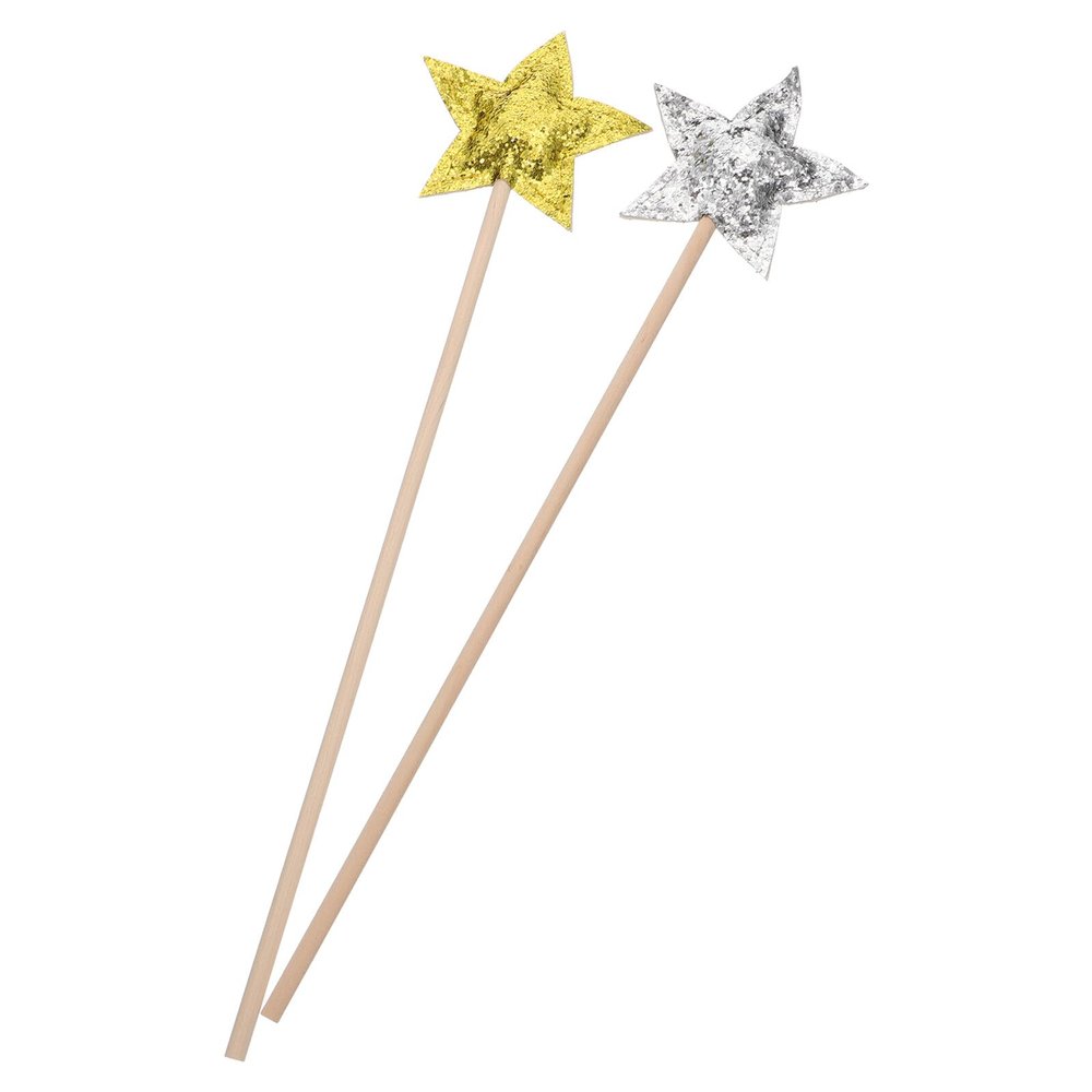 CHICAMPERA 2PCS Star Shape Fairy Wand for Birthday Party Creative Smooth Surface Prop Wands in Silver and Gold for Dress-up Pretend Play and Party Decorations