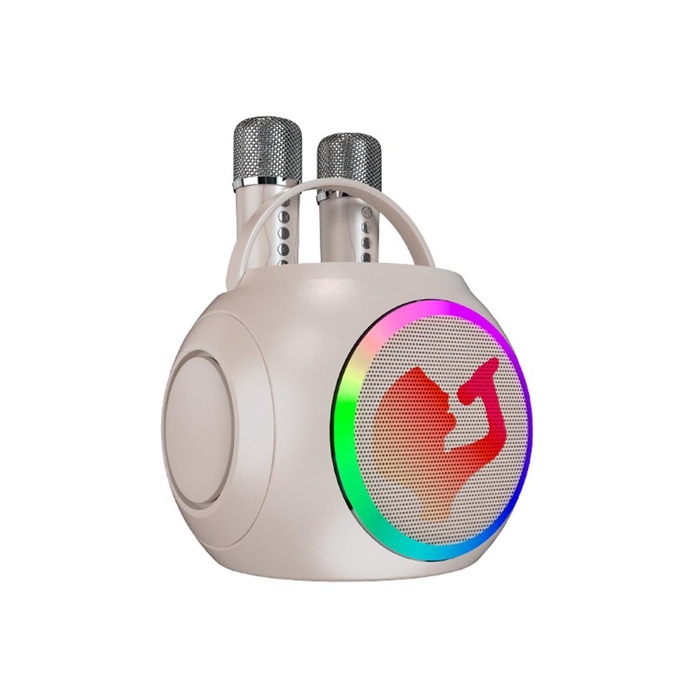 Fockety Mini Karaoke Machine for Kids Adults, Portable Bluetooth Speaker with 2 Wireless Microphones and Colorful LED Lights, Birthday Gifts for Girls Boys Family Home Party (White)