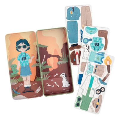 Stephen Joseph, Tall Travel Tin Magnetic Dress Up Playset for Kids - Portable Dress Up Toy with Carrying Case with 3 Magnet Sheets, Educational Pretend Play Activity