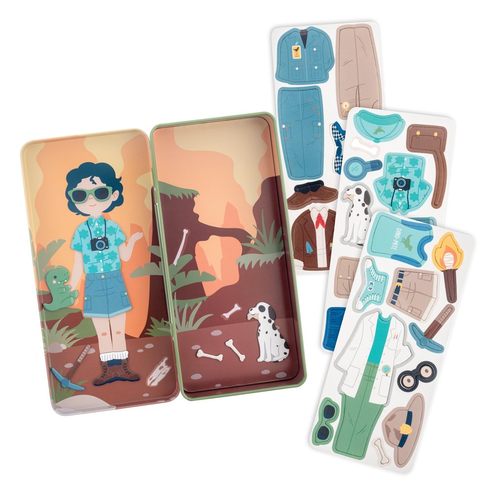 Stephen Joseph, Tall Travel Tin Magnetic Dress Up Playset for Kids - Portable Dress Up Toy with Carrying Case with 3 Magnet Sheets, Educational Pretend Play Activity